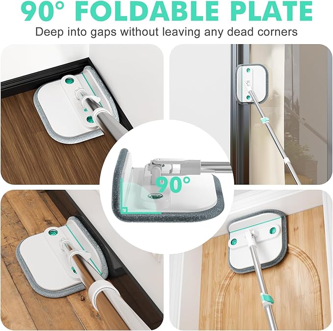 Upgraded Spin Mop and Bucket Set Self-Standing Mop Bucket Separate Dirty and Clean Water System Self Wringing 360° Rotating 90° Foldabl Mops and Buckets for Floor Cleaning (Blue, 6Pads)