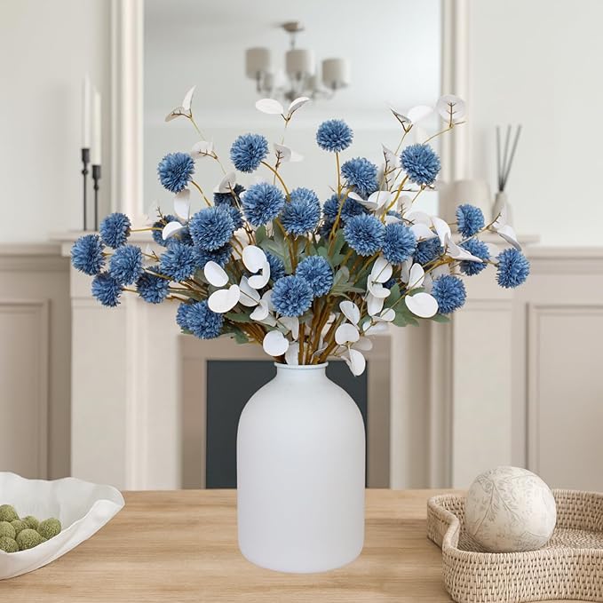 Faux Dusty Blue Flowers, Blue and White Floral Stems for Centerpieces, Fake Mums Artificial Flowers, Flores Azules Artificiales para Decoracion, Long Stems for Vases, DIY Silk Floral Arrangements