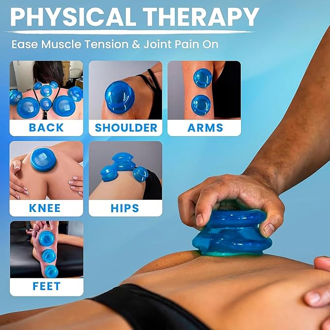 Silicone Cupping Therapy Set Professional Massage Cupping Cups for Cupping Therapy - 8 Cup Kit for Massage, Myofascial Release, Cellulite Reduction - Pack of 2 (Lure Blue)