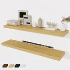 Floating Shelves Wall Shelf 40 Inch, 8 Inch Deep Floating Shelf for Wall, Farmhouse Black Wood Shelves Invisible Bracket for Living Room, Bedroom, Kitchen, 40 x 8 x 1.4 Inch, Set of 2, Oak Color