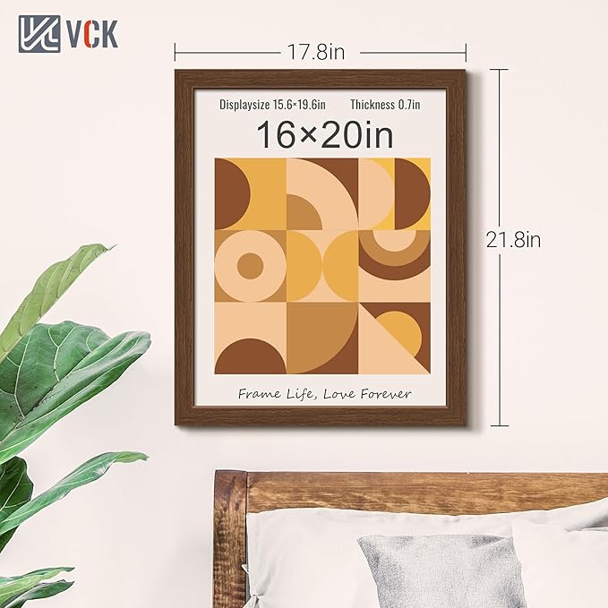VCK 16x20 Picture Frames for Wall 3 Pack, Brown Wood Poster Frame with Exclusive Wood Grain, Wall Mounting Hanging