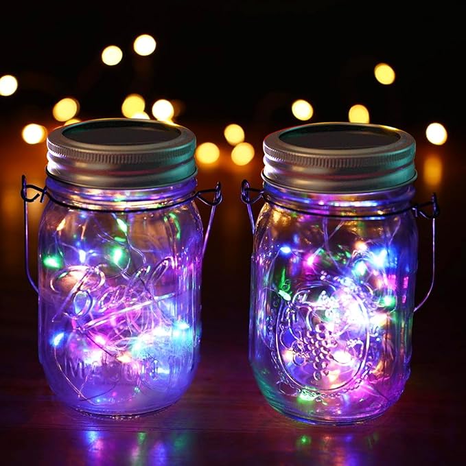 Solar Mason Jar Lights [Upgraded], 12 Pack 30 LED Firefly Fairy String Lights, Waterproof Outdoor Solar Mason Jar Lid Lights with Hangers(NO JARS) for Patio Garden Yard Wedding Decoration - Multicolor