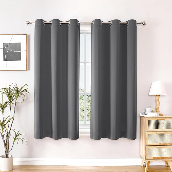 ChrisDowa Blackout Curtains 48 inches Long for Bedroom - 2 Panels Set Grommet Thermal Insulated Room Darkening Curtains for Living Room (Grey, 42 x 48 Inch)