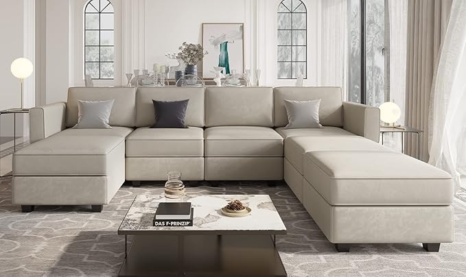 Belffin Storage Ottoman Module for Modular Sectional Sofa Square Seat Cube Velvet Foot Stool Grey