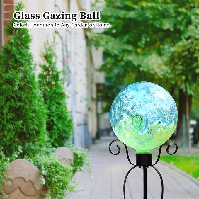 VCUTEKA Gazing Ball, Glass Gazing Balls Sphere for Garden Lawn Outdoor Ornament Yard Decorative, Blue Swirl, 10"