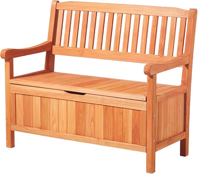 VEVOR Outdoor Storage Bench, 2-Person Wooden Storage Bench, 33 Gallons Deck Box with Side Handle, Supports up to 705 lbs, Weatherproof Outdoor Seating & Porch Decor, for Patio Garden Balcony Yard