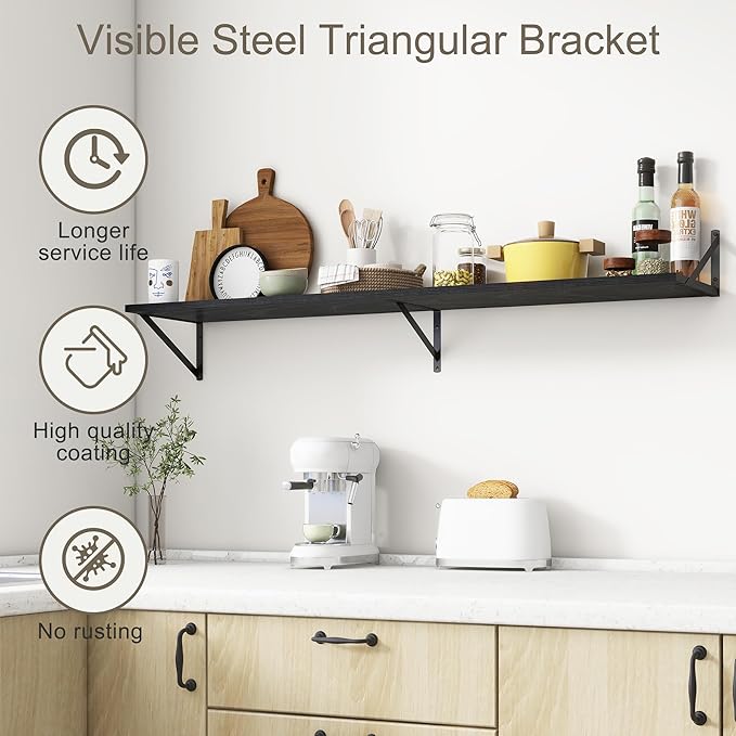 Fun Memories Deep Floating Shelves, 55W x 12D Floating Shelves for Wall, Wood Black Floating Shelf with Bracket, Wide Display & Storage Wall Shelves for Living Room, Bedroom,