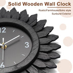 Honiway Wall Clock Battery Operated 12 Inch Rustic Wooden Boho Sunburst Decorative Wall Clock Silent Non-Ticking Black Wall Decor Clocks for Living Room Kitchen Bathroom Bedroom (Black)