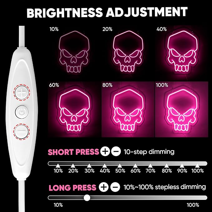 Dimmable Skull Neon Sign,Halloween Pink Neon Sign Light for Wall Decor, Skeleton LED Neon Sign for Beer Bar Bedroom Art,Skull Head Neon Lights Suitable for Computer Room, 5V USB Power 15.75 * 11.8in