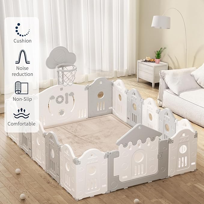 ACOMOPACK Baby Play Mat for Floor 1.3" Thick Memory Foam Play Mat 71"×79" Tummy Time Crawling with Non-Slip Bottom for Living Room,Nursery,Soft Velvet Playpen Mats for Kids,Infants（Beige）