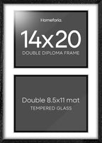 Homeforia 14x20 Double Diploma Frame, High End Oak 14 x 20 Black Wood Certificate Frames with Mat for Two 8.5x11 Diplomas, 20x14 Wooden Dual Award Graduation Frames, Tempered Glass, Wall Kit, Set of 1
