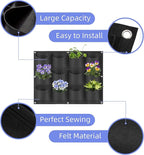 12 Pockets Hanging Planter Bags, Hanging Vertical Wall Mounted Plant Planting Grow Bags, Herb Garden Planter Outdoor Indoor Growing Bag, Gardening Vertical Greening Flower Container(0.6m×0.8m, Black)
