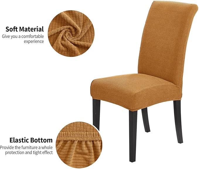 Joccun Chair Covers for Dining Room Set of 6,Dining Chair Slipcovers Stretch Dining Room Chair Covers Seat Protector,Washable Parsons Chair Cover for Home,Hotel,Banquet(Gold,6 Pack)