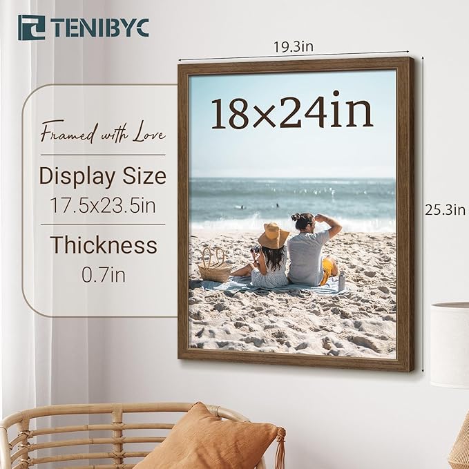 18x24 Poster Frame 3 Pack - Brown Woodgrain, Wood Picture frame, Gallery Picture Frame - Wall Hanging