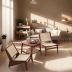 Mid-Century Accent Chair, Rattan Lounge Chair for Living Room, Boho Side Corner Comfy Chair for Bedroom and Balcony, Walnut