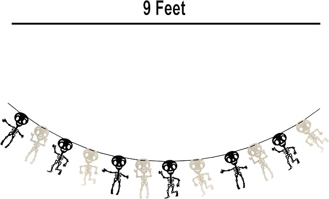 Gift Boutique - 9 Foot Halloween Garland Felt Banner Chain Decorations Indoor & Outdoor Party Supplies 18 Feet Total Pack of 2 Designs Skeletons Bat Pumpkin Ghost