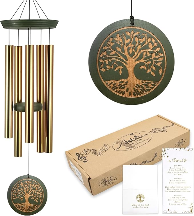 Memorial Wind Chimes for Outdoor & Gifts – Engraved Tree of Life, 36” Durable Metal Chimes with Soothing Melodies, Waterproof & Customizable Tones