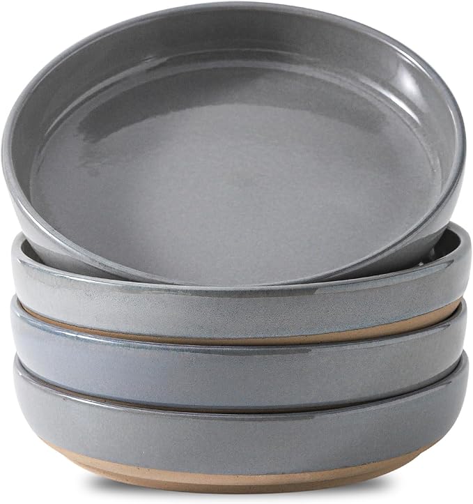Pasta Bowls 26 OZ,Ceramic Salad Serving Bowls Set of 4,Large 8.2 inch Shallow Bowls Plates for Soup,Fruit,Noodle,Dinner,Dishwasher & Microwave Safe,Gray