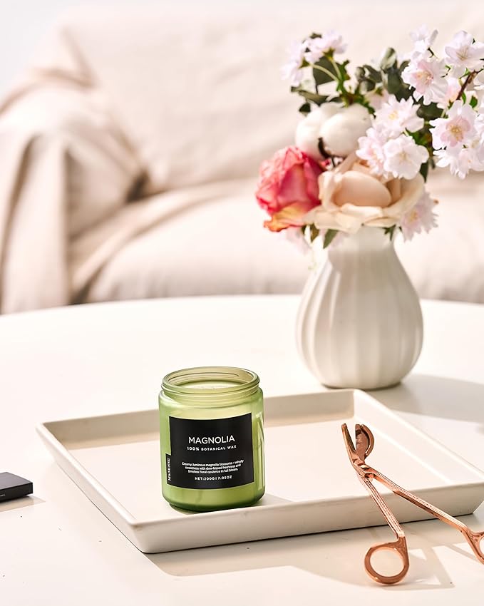 M&SENSE Magnolia Jasmine Scented Candle, 7.05oz 50 Hours Long Lasting Clean Non Toxic All Natural Soy Wax Candle for Relaxing & Stress Relief, 2 Wick Spring Fragrance Gifts for Home Decor