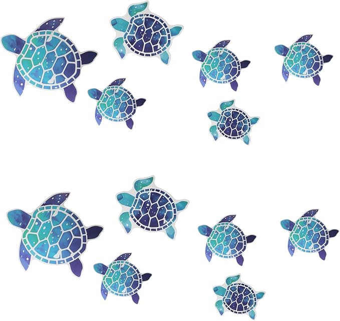 12pcs Sea Turtle Vinyl Stickers Underwater Ocean Decals Waterproof Wall Sticker Home and Bedroom Decoration, DIY Accessories, Blue