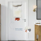 The Fine Living Co. Hanging Laundry Hamper with Over Door Hooks & Adhesive, Durable Space Saving Laundry Bag with Zipper and Wide Open Top, Hanging Dorm Laundry Hamper 18"x4.75"x28" (Beige-L)