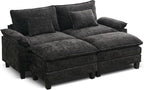 URRED Modular Sectional Sofa Comfy Cloud Couch, Modern Chenille Sofa Sleeper Deep Seat Couches with Ottoman/Pillows for Living Room (Black, 82.6''- 2 Ottomans)