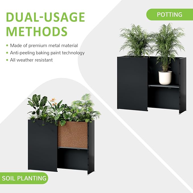 Planter Box Outdoor 38"W x 10.2"D x 30"H- Tall Rectangular Planters for Outdoor Patio/Porch, All-Weather with Anti-dumping Kit, Durable Galvanized Steel, Modern Design for Plants, Flower,Garden