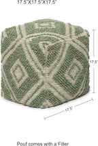 REDEARTH · Tufted Pouf Ottoman with Filler Textured Storage Cube Bean Bag Pouffe Footrest for Living Room, Bedroom, Nursery, Kidsroom; 100% Cotton (17.5"X17.5"X17.5", Solitaire Lozenge Kiwi)
