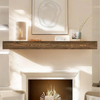 72x8x3 Fireplace Mantel - Handcrafted Hollow Rustic Solid Wood Wall Mounted Floating Shelf with Invisible Heavy Duty Wood Bracket (Weathered Brown)