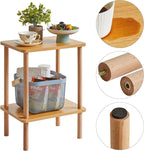 IBUYKE 2-Tier Side Table, Solid Wood Tall End Table with Storage Shelves, Nightstand Bedside Table for Living Room Bedroom Office, No-Tool Assembly, Natural UWST002N