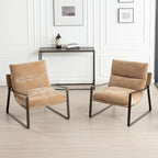 DUOMAY Mid-Century Accent Chairs Armchair Set of 2, Comfy Chenille Leisure Chairs Lazy Chairs with Brozen Metal Leg for Living Room Bedroom Office Apartment, Khaki