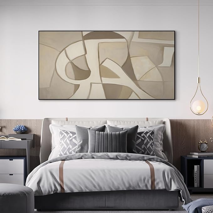 SIGNWIN 24"x46" Extra Large Framed Wall Art Neutral Abstract Geometric in Mid-Century Style, Retro-Inspired Design for Home Living Room Bedroom Decor (Frame Assembly Required)
