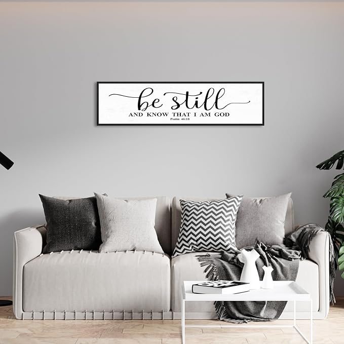 Be Still And Know That I Am God: Christian Bible Verse Wall Art Framed Scripture Sign Farmhouse Entryway Wall Hanging Plaque Religious Decor For Living Room Bedroom 12"X40"