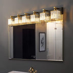 Modern Bathroom Vanity Light 6-Lights Black Gold Crystal Bathroom Wall Light Vanity Light Fixtures，44.09-inch Modern Minimalist Design