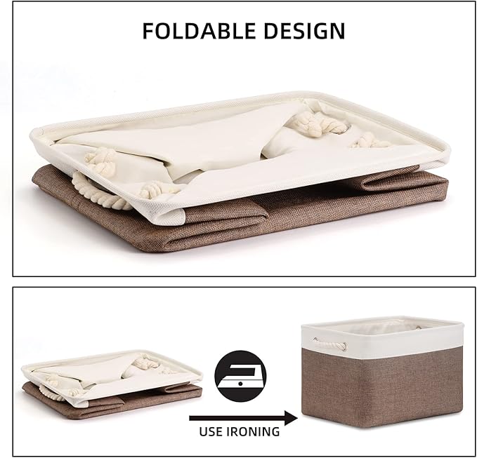 Bidtakay Baskets Fabric Storage Bins for Shelves [3-Pack] Decorative Storage Baskets for Organizing 15 X 11 X 9.5 inches Nursery Closet Foldable Toy Storage Closet Organizer Brown