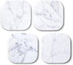 𝐋𝐮𝐱𝐮𝐫𝐲 𝐈𝐭𝐚𝐥𝐢𝐚𝐧 100% Marble Tile Coasters – Set of 4 – Square Modern Bar Coasters for Drinks, Coffee –Stone Holder for Home Décor, Housewarming Gifts (Carrara White)