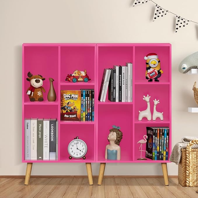 LEYAOYAO 3 Tier Bookshelf with Legs - Pink