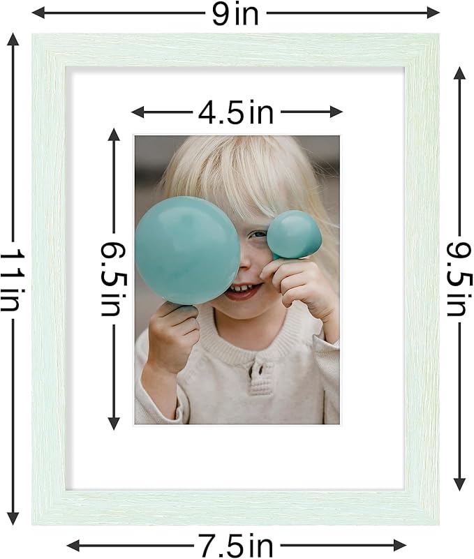 Vittanly 8x10 Picture Frames Set of 9, Shatter Resistant Plexiglass, Display 5x7 Pictures with Mat or 8x10 without Mat, Photo Frames for Wall or Tabletop, Engineered Wood, Vintage Green