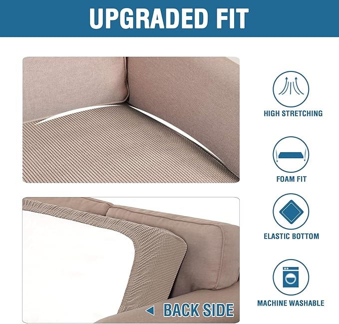 H.VERSAILTEX Super Stretch Individual Seat Cushion Covers Sofa Covers Couch Cushion Covers Slipcover Sets Thick Jacquard Textured Twill Fabric (1 Piece Sofa Cushion Cover, Sand)