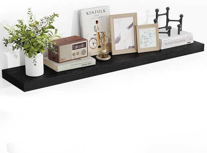 48 Inch Floating Shelves, 48"x9.25"x1.5" Inch Deep Floating Shelves for Wall, Wooden Shelves for Bathroom, Bedroom, Living Room, Black