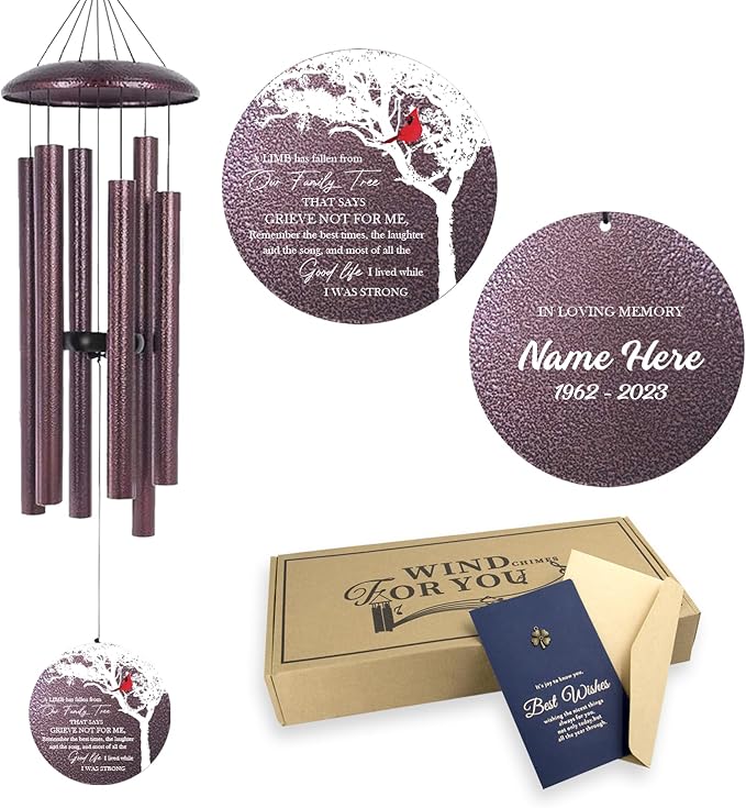 ASTARIN 36" Large Deep Tone Personalized Name Sympathy Wind Chimes, Cardinal Memorial Wind Chime for Loss of Mother Father Loved One, Bereavement Condolence Gifts Decor Outdoor Patio Garden