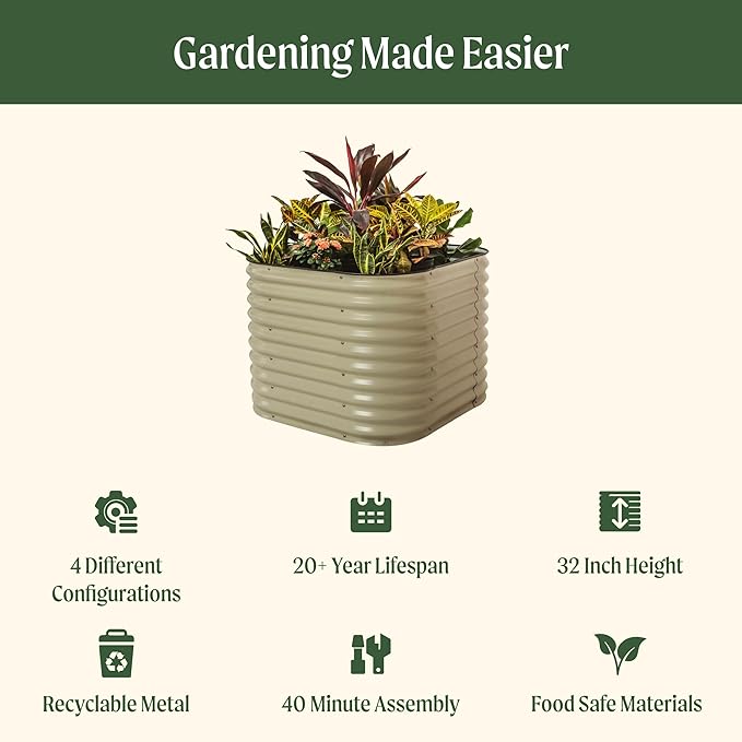 Vego garden 32" Extra Tall Raised Garden Bed Kits, 4 in 1 Modular Raised Planter Box for Vegetables Flowers Fruits Oval Metal Raised Garden-British Green