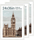24x36 Poster Frame 3 Pack - White Woodgrain, Solid Wood Picture Frame, Wall Gallery Frame - Wall Hanging