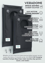 Hanging Laundry Hamper Bag – Space-Saving Dirty Clothes Storage with Free Adjustable Stainless Steel Over-the-Door Hooks & Suction Cup Hooks – Ideal for bathrooms, bedrooms & dorms (2, Gray)