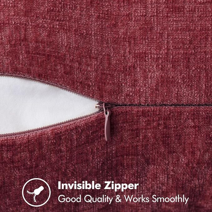 MIULEE Pack of 2 Christmas Pillow Covers 18x18 Inch Burgundy Red Farmhouse Decorative Throw Pillow Covers with Stitched Edge Soft Chenille Solid Dyed Couch Pillow Covers for Sofa Bed Living Room