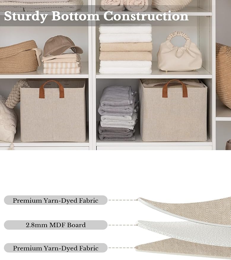 StorageWorks Storage Bins, Fabric Storage Bins for Shelves, Extra Large Storage Baskets with Metal Frame, Closet Baskets and Bins with Handles, Jumbo, Brown and Beige, 2-Pack