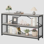LVB Farmhouse Industrial Console Table, Wood Metal Foyer Entryway Sofa Tables with Storage, 3 Tier Long Rustic Entry Table TV Stand with Shelves for Home Living Room Hallway, Light Grey Oak, 55 Inch