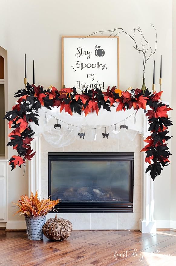 Lvydec 2 Pack Halloween Fall Maple Garland - 5.9ft/Piece Artificial Hanging Fall Leave Vines Garland Autumn Decor for Thanksgiving Home Wedding Party