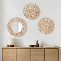 TEIPAI Boho Decorative Mirror for Living Room, 3PCS Handcrafted Mother of Pearl Mirror Wall Decor for Home Dorm Apartment Hallway Staircase, Mosaic Art Plates for Wedding Decoration (Dark Brown)