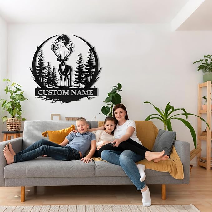 Metal Signs Customized, Personalized Deer Metal Cabin Sign, Forest Deer Wall Decor, Outdoor Metal Signs, Deer Hunter Gift, Deer Wall Art, Hunting Decor, Custom Family Name Sign, Cabin Decor